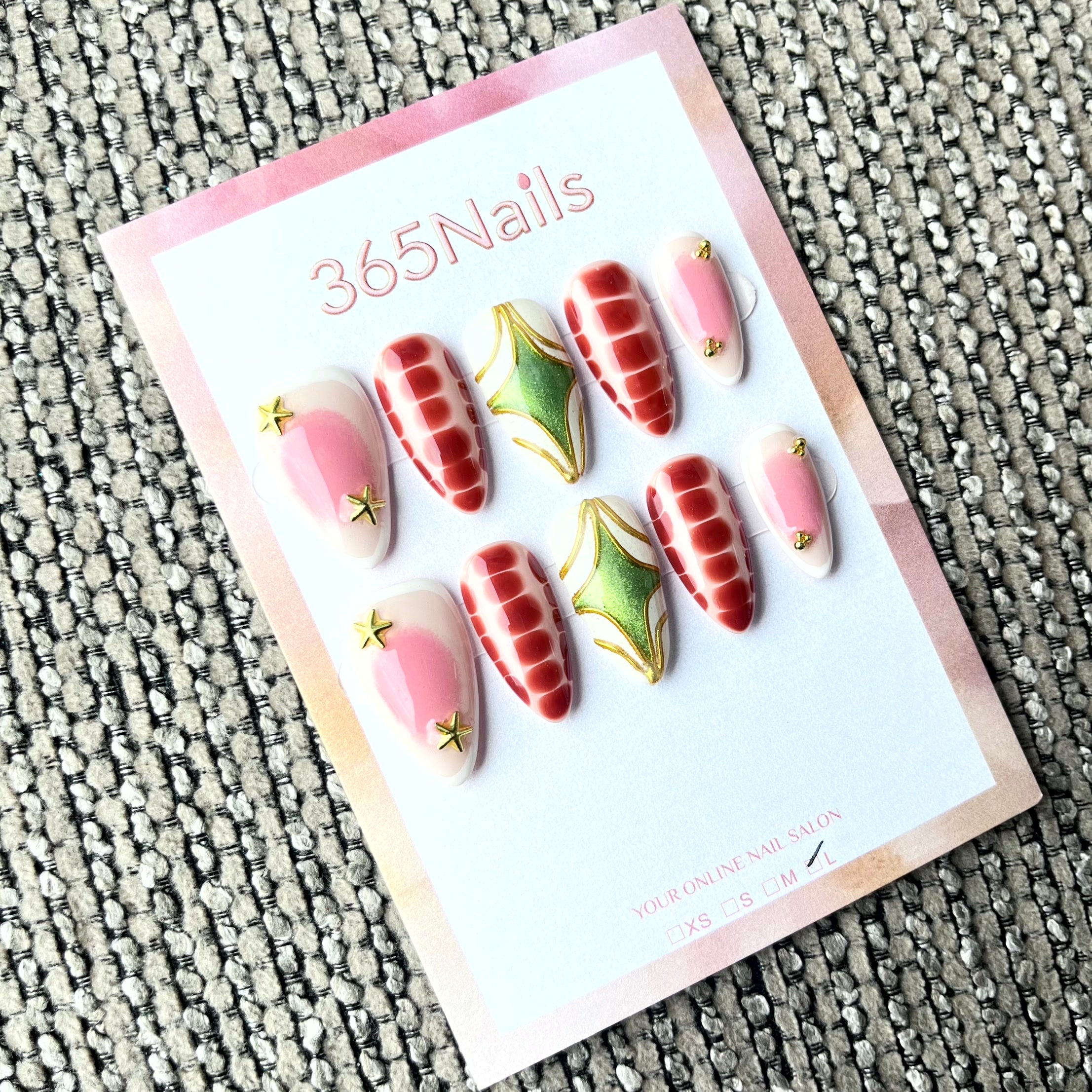 365nails: "Retro Starlight" – 3D Geometric Hand-Painted Handmade Almond Nails