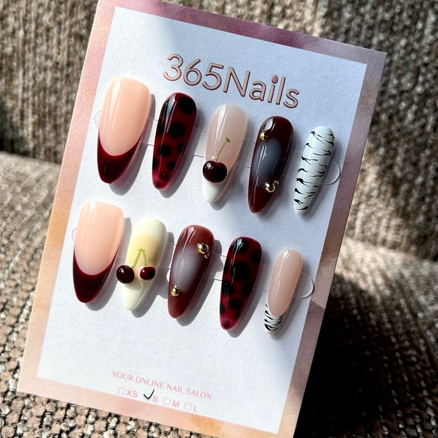 Noir Wine - Burgundy Black Gem Press-On Nails