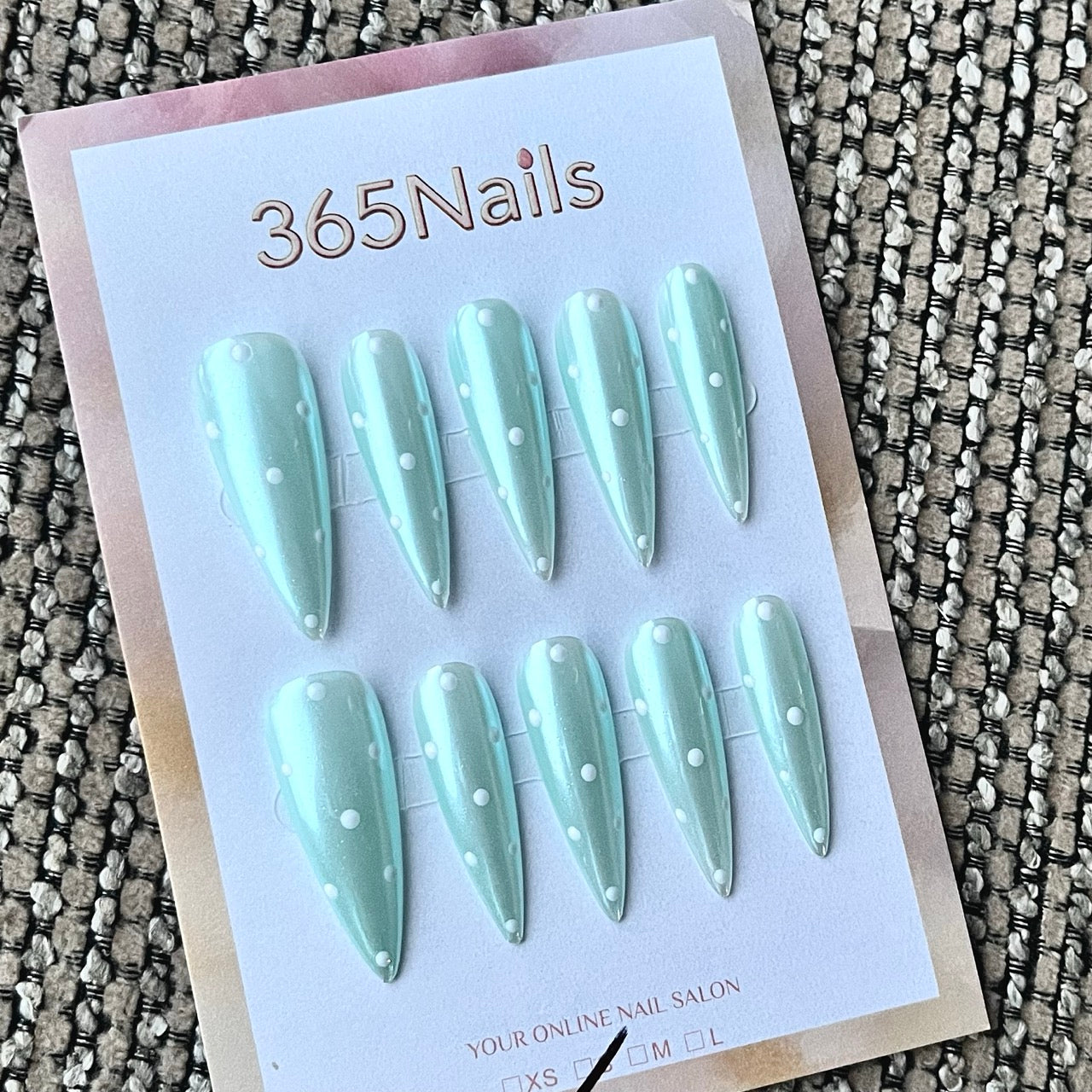 Mint Green Polka Dot Stiletto Press-On Nails