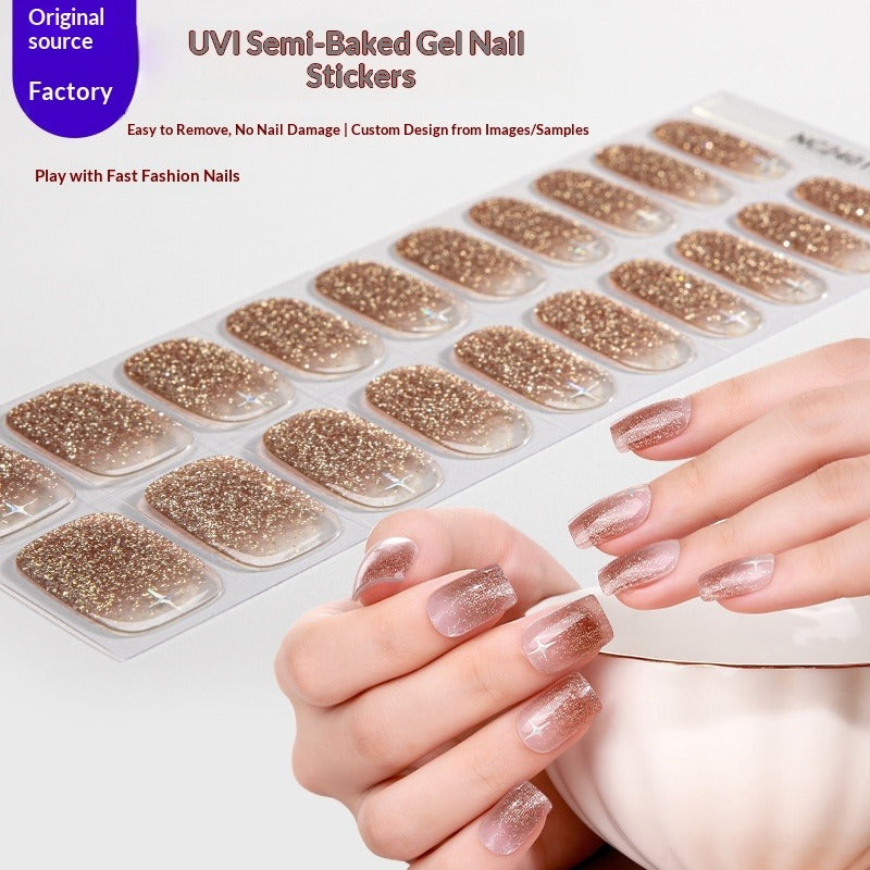 Semi-Cured Gel Nail Strips Fine Glitter Shimmer Glossy Design (MOQ=3)