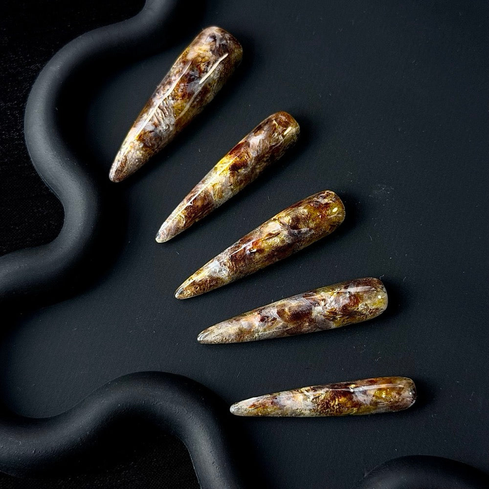 Brown Gold Textured Stiletto Press-On Nails