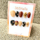 365nails: "Autumn Gilded Flora" – 3D Gold Flower & Navy Floral Handmade Oval Nails