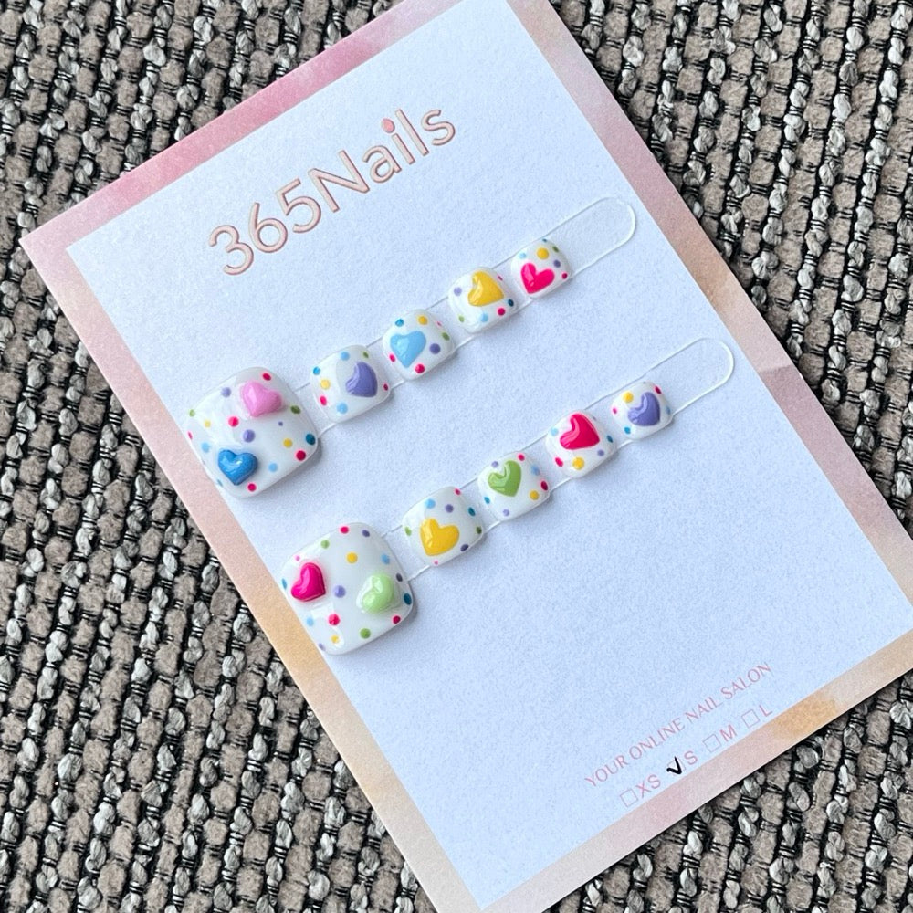Rainbow Candy Heart Press-On Toenails