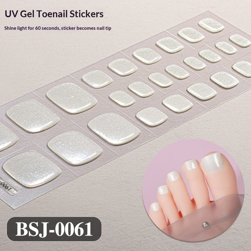 Semi-Cured Gel Nail Strips Solid Pearl Glossy Toe Design (MOQ=3)