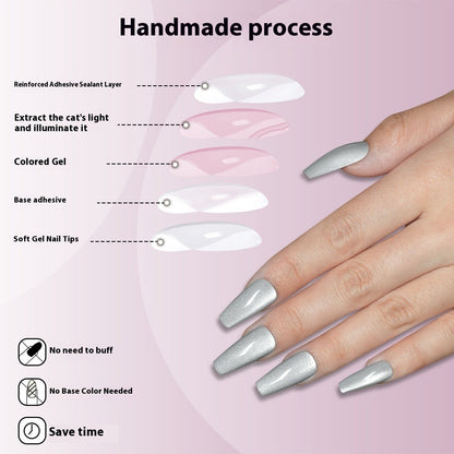 Cat eye press on nails, flash Spice Girl patch manicure removable trapezoidal nail 120 pieces boxed fake nails