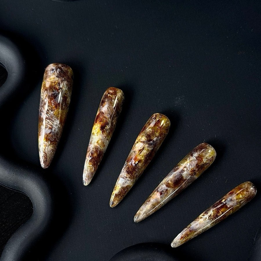 Brown Gold Textured Stiletto Press-On Nails