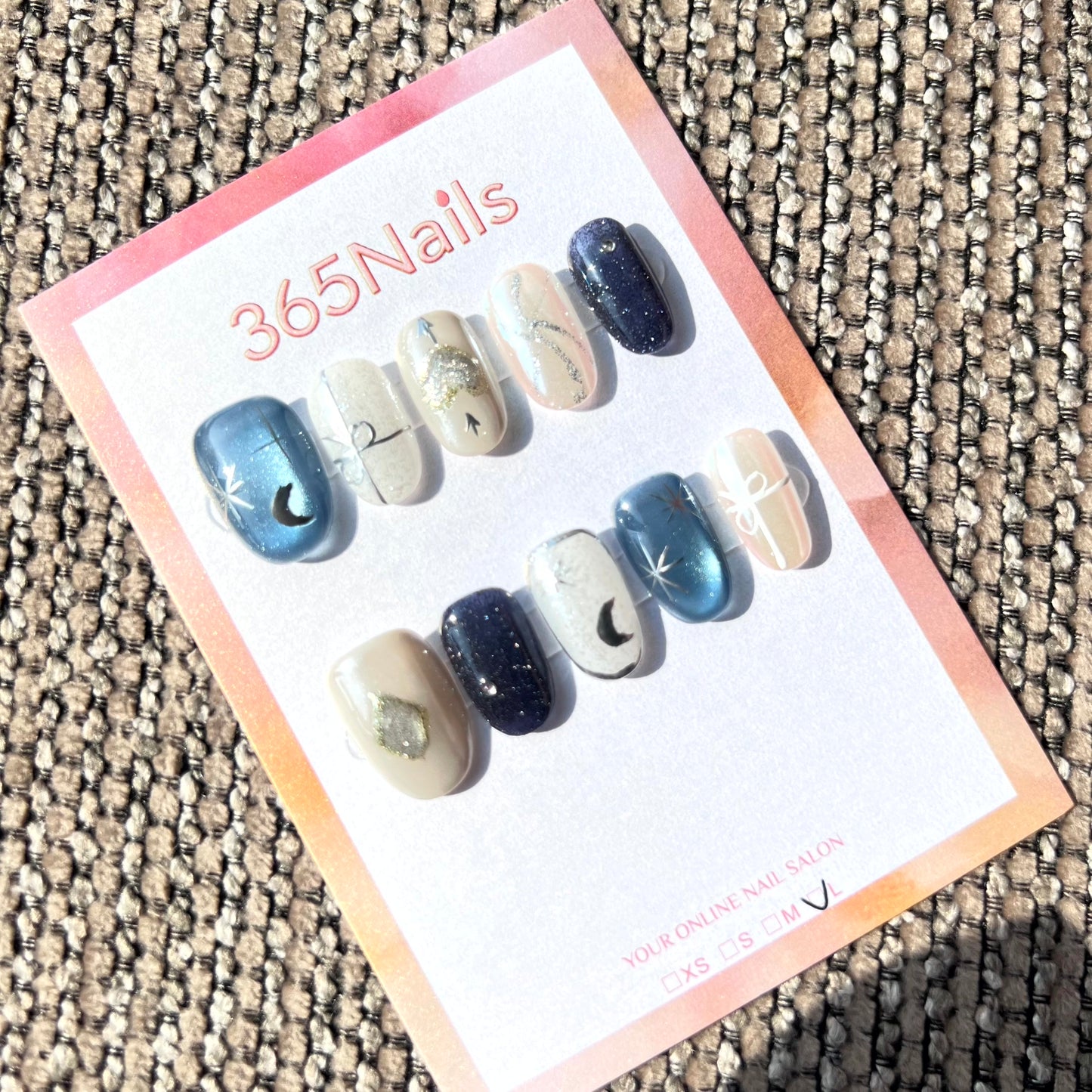 365nails: "Midnight Starburst" – Celestial Cat-Eye & Silver Moon Handmade Squoval Nails