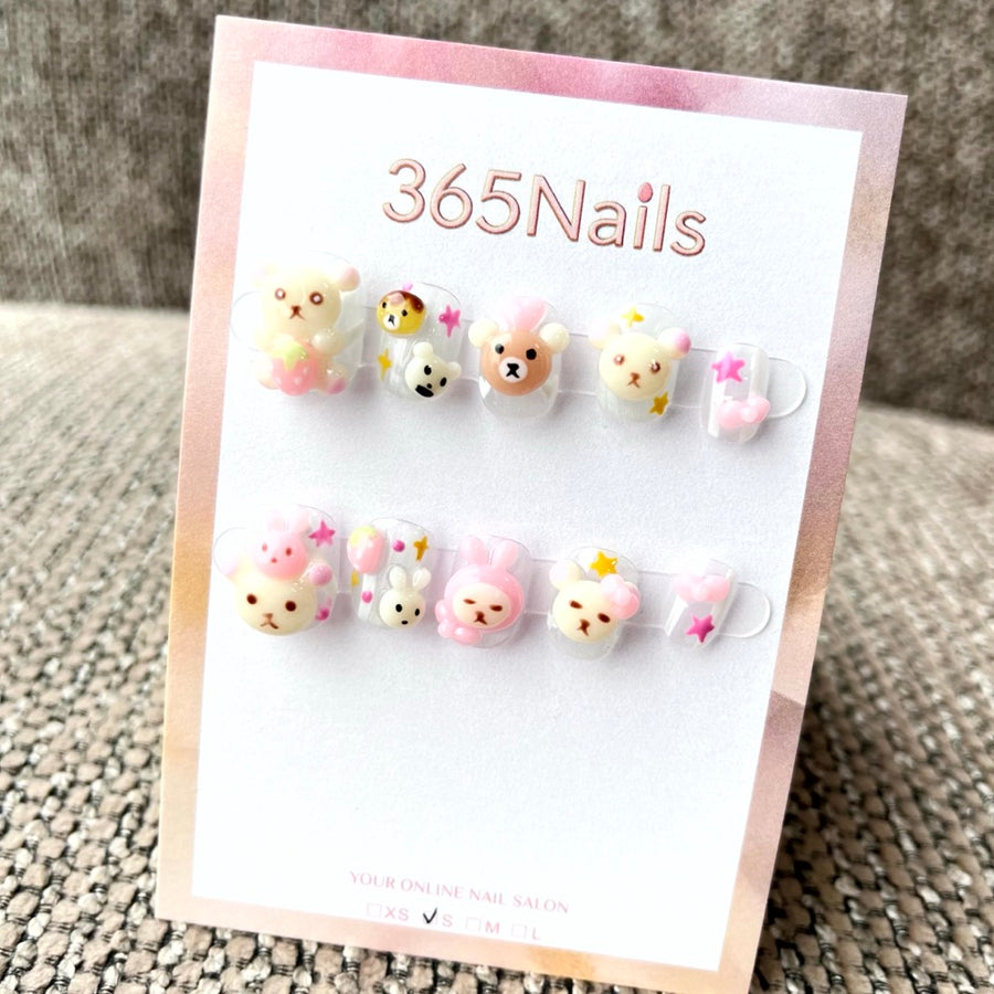 365nails: "Starry Whispers" – 3D Pastel Bear Short Square Nails