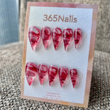 Cranberry Swirl Dragon Claw Stiletto Clear Jelly Red Marble｜365Nails Premium Handmade Dragon Nail