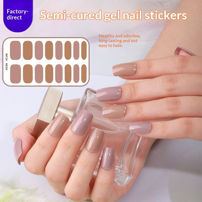 Semi-Cured Gel Nail Strips Solid Glitter Korean Japanese Minimal Design (MOQ=3)