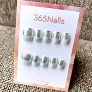 365nails: "Chrome Horizon" – Metallic Stripes Handmade Short Square Nails