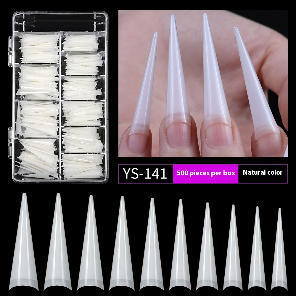 Nail Tips long-pointed semi-sticker nail piece,  triangular pointed transparent fake nail patch French pointed nail piece (MOQ=3)
