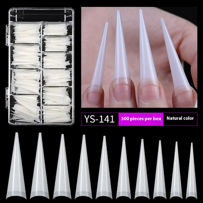Nail Tips long-pointed semi-sticker nail piece,  triangular pointed transparent fake nail patch French pointed nail piece