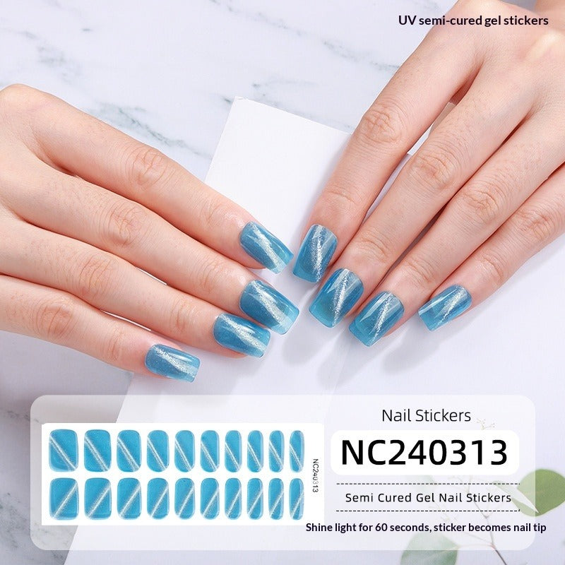 Semi-Cured Gel Nail Strips Sparkle Cat Eye Magnetic Glossy Design (MOQ=3)
