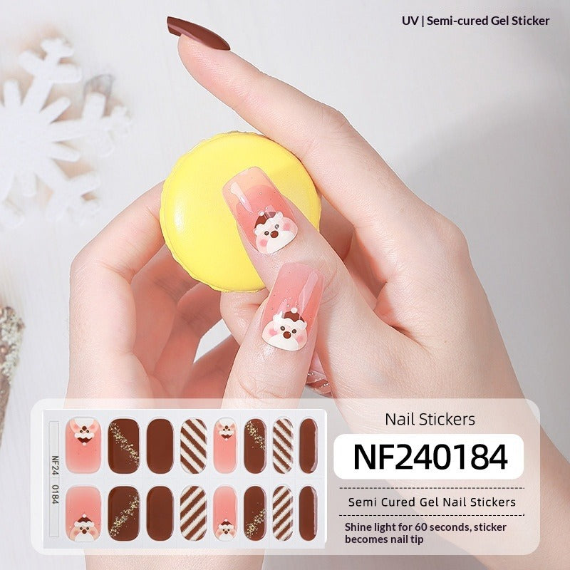 Semi-Cured Gel Nail Strips Christmas Snowflake Festive Glossy Design (MOQ=3)