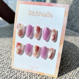 Ethereal Ink: "Violet Haze" – Lilac Cat Eye & Rust-Red Marble with Gold Foil & Silver Chain Oval Nails