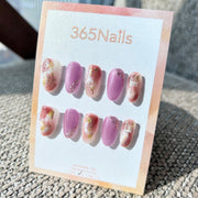 Ethereal Ink: "Violet Haze" – Lilac Cat Eye & Rust-Red Marble with Gold Foil & Silver Chain Oval Nails
