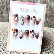 365nails: "초콜릿 가든" – 3D 입체 꽃 수제 미디엄 아몬드형 네일