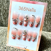 365nails: "Pink Panther" – Hand Painted Leopard & Rhinestone Handmade Coffin Nails
