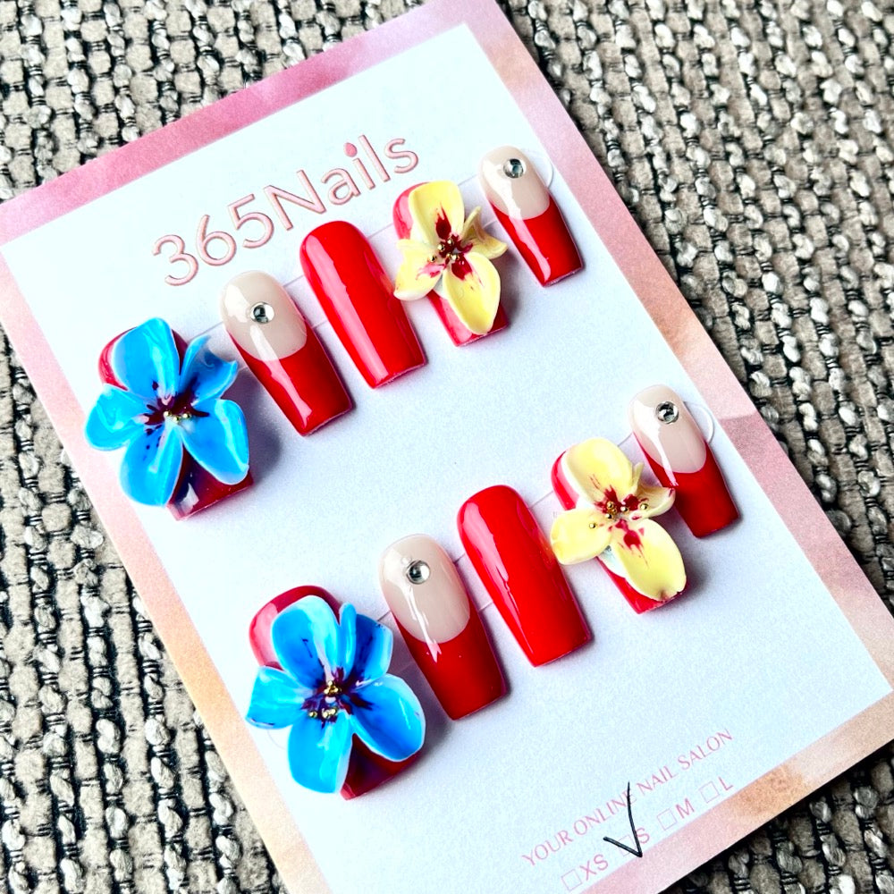 365nails: "Tropical Bloom" – 3D Floral Handmade Coffin Nails