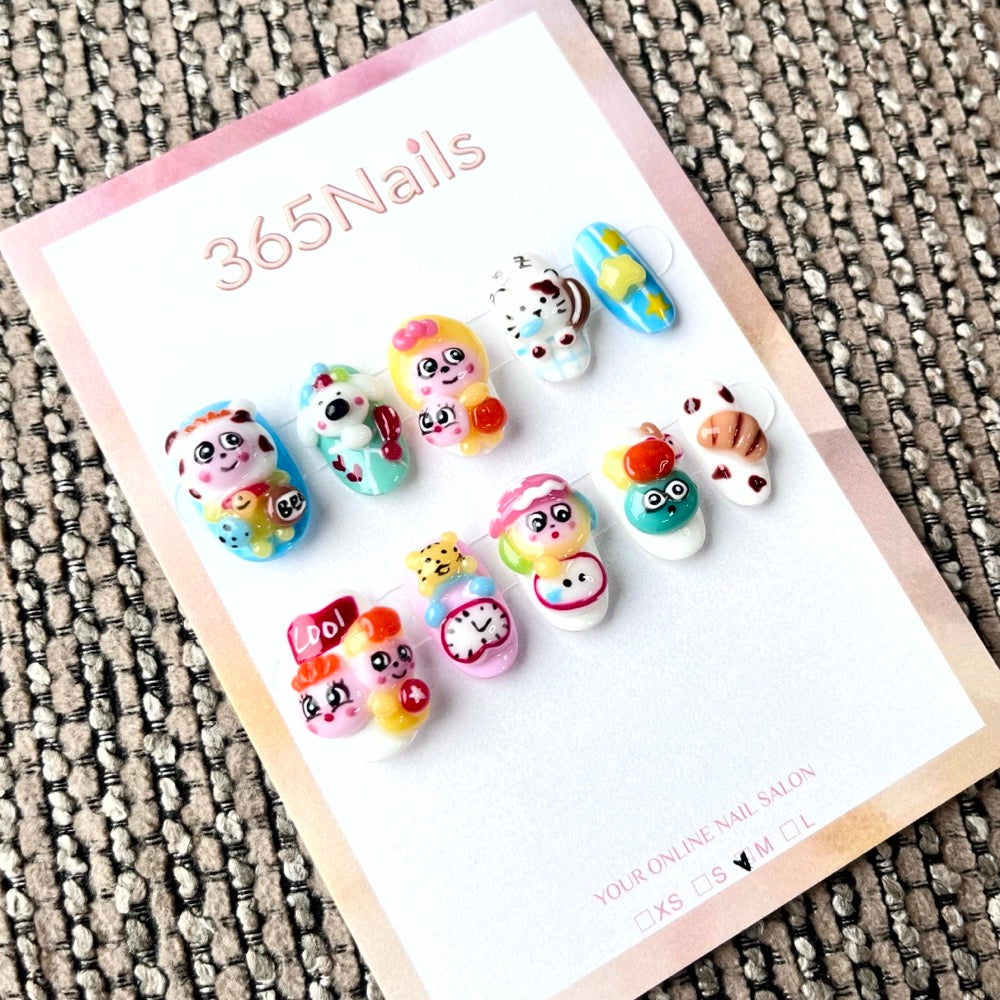 365nails: "Rainbow Friends Party" – 3D Cute Character Handmade Short Square Nails