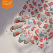Blush Rose & Butterfly Nail Stickers – 5D Embossed Romantic Garden Set