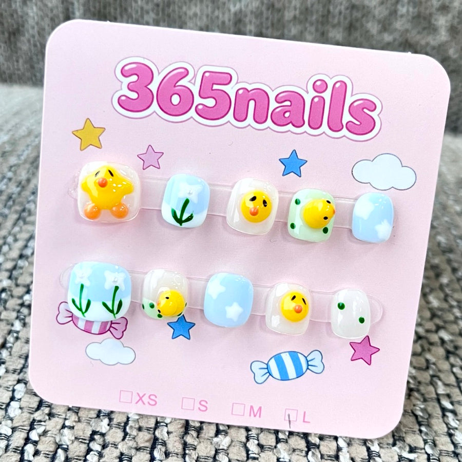 365nails: "Sunny Chick" – 3D Animal & Floral Handmade Short Square Nails