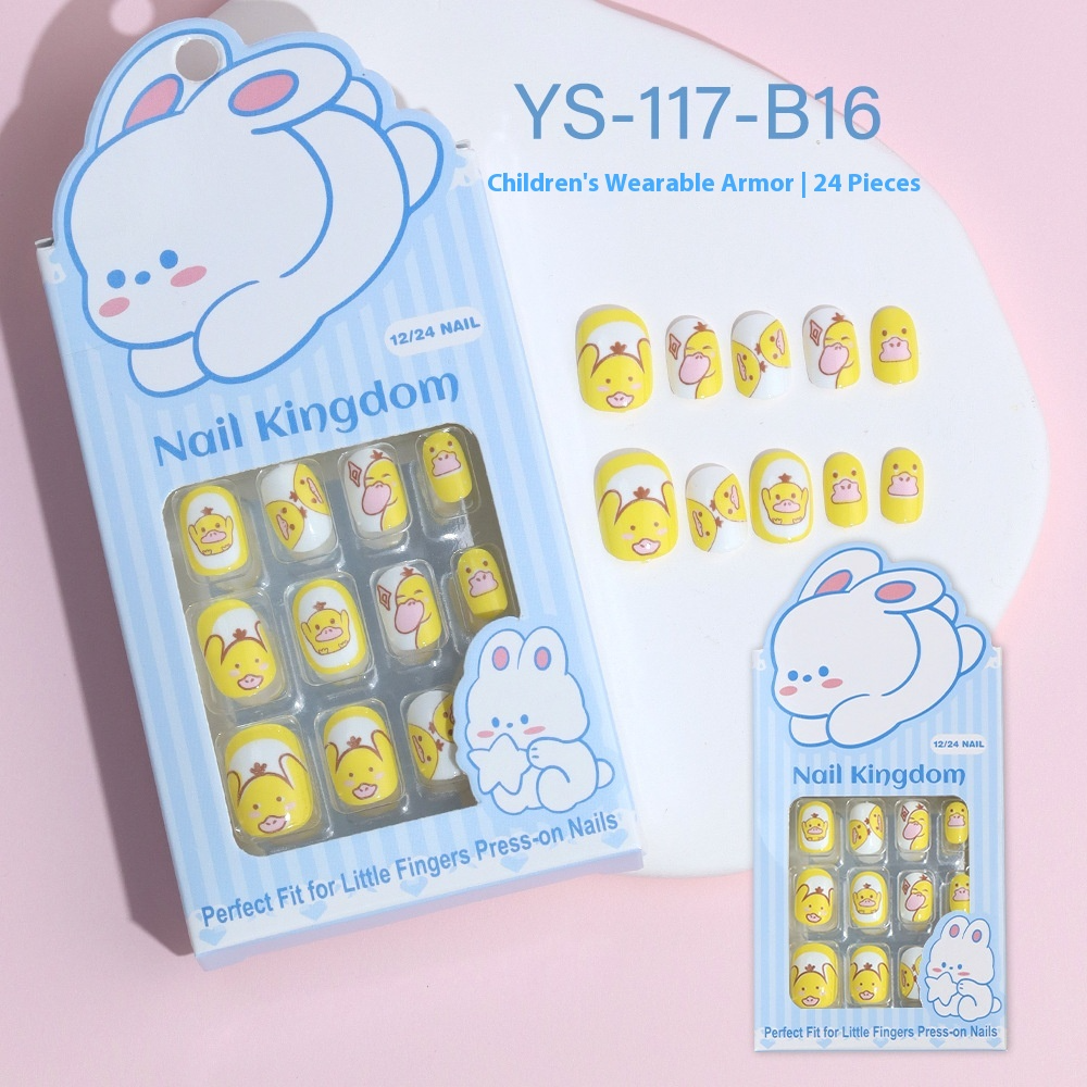 Children press on nails, cartoon 24-piece boxed finished product, sweet and cute children's removable fake nail patch manicure