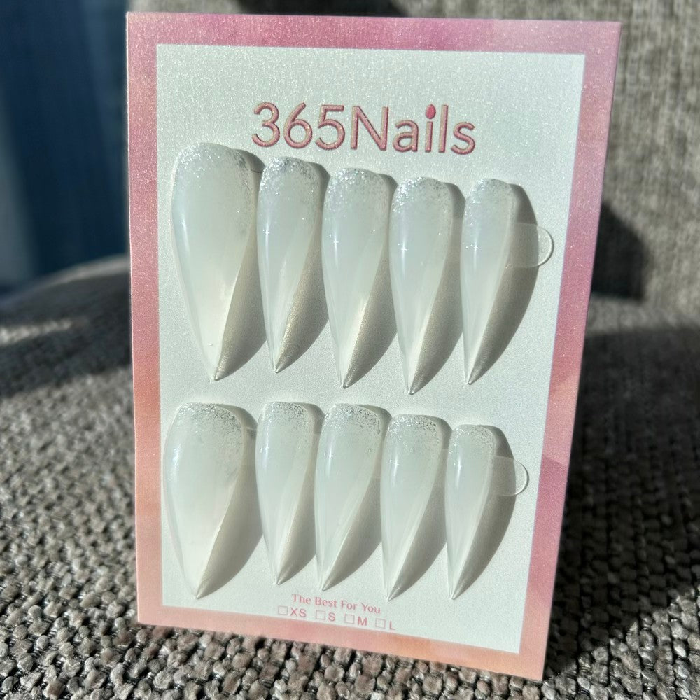 Cloudy Milk Diamond Dragon Claw Stiletto Sheer Milky Jelly with Glitter Cuticle Handmade Dragon Nail