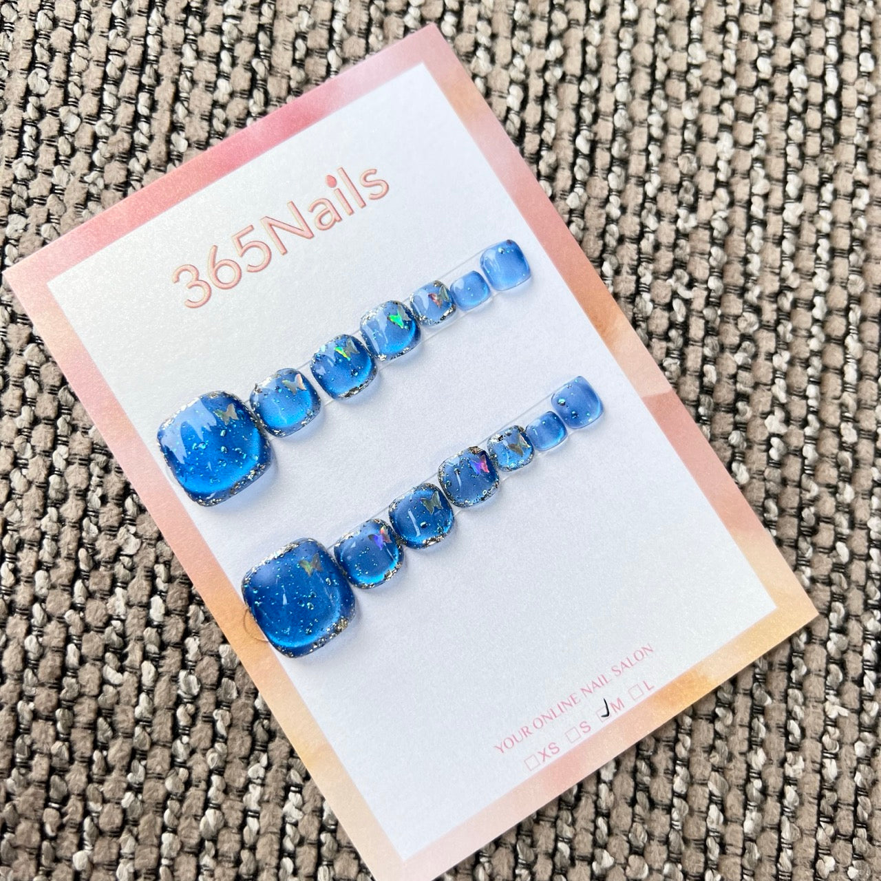 365nails: 水感藍與蝶舞 – 手工製足部穿戴甲