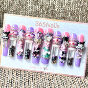 365nails: "Purple Kawaii Doll" – Handmade Kuromi Liquid Motion Press-On Long Pipe Nails-5.5cm