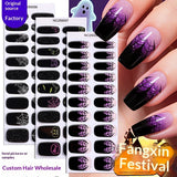Semi-Cured Gel Nail Strips Halloween Glow Gothic Spiderweb Ghost Design (MOQ=3)