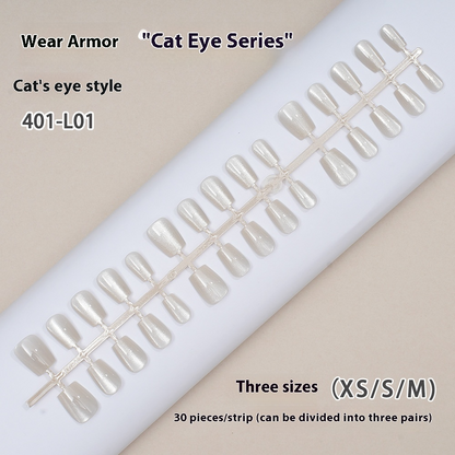 Nail Tips Cat's eye press on nails aurora electroplating, sub-code bar with short ladder mirror removable fake nail prefabricated patch manicure