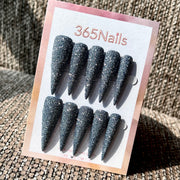 Slate Sky - Blue Silver Fine Glitter Stiletto Press-On Nails | Starry Glitter Series