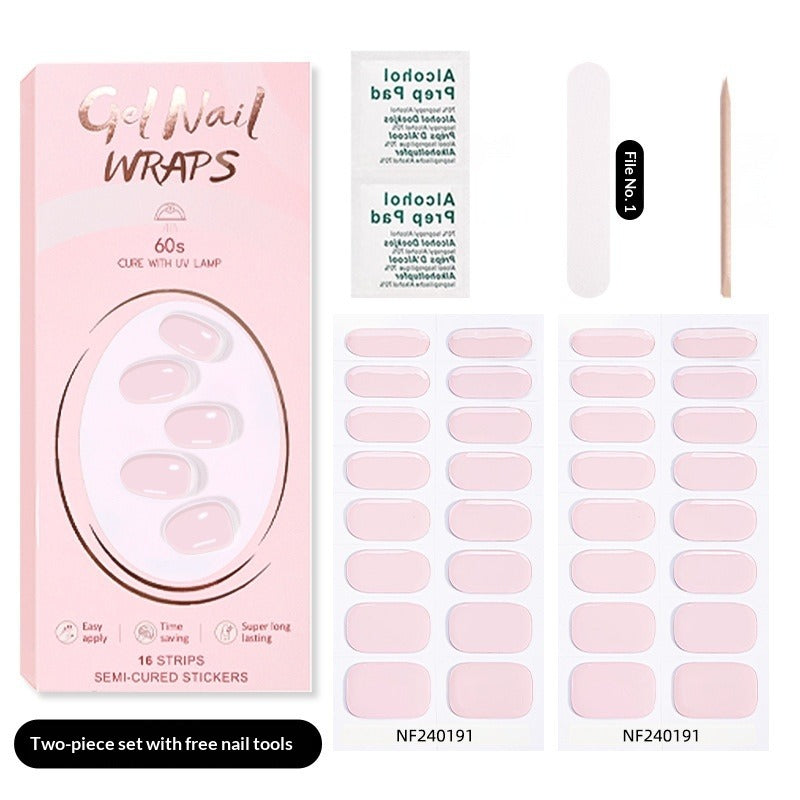 Semi-Cured Gel Nail Strips Pure Solid Glitter Glossy Design (MOQ=3)