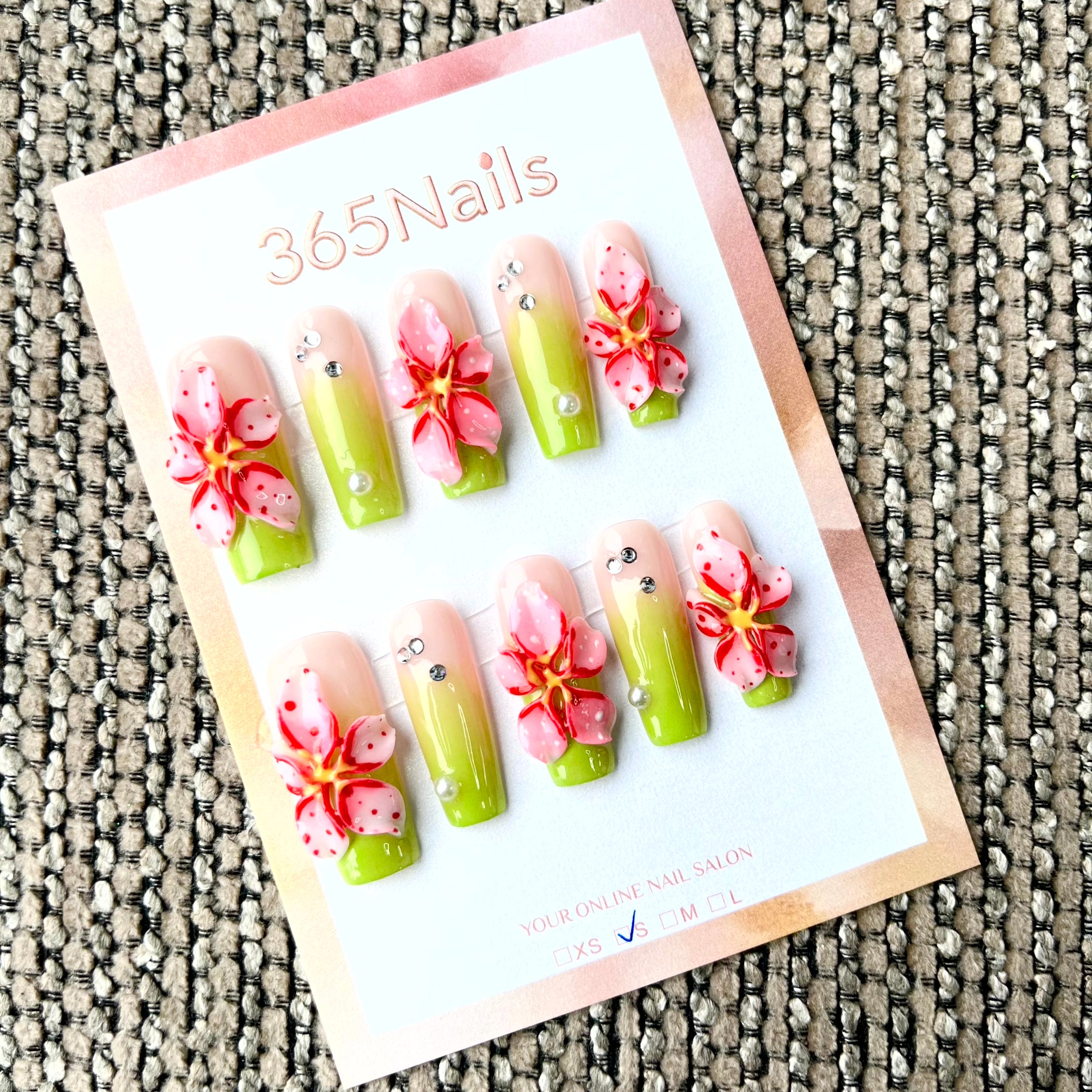 Cherry Blossom: "Oriental Orchid" – Long Coffin Press-on Nails