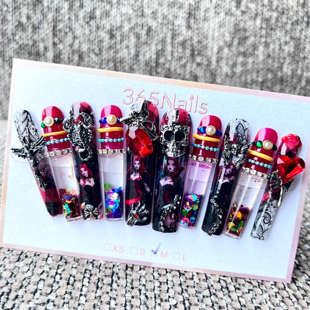 365nails: "Rebel Heart" – 3D Skull Character Handmade Coffin Nails-5.5cm