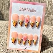 365nails 타이거 프린트 벚꽃 크로스 수제 미디엄 스틸레토형 프레스온 네일