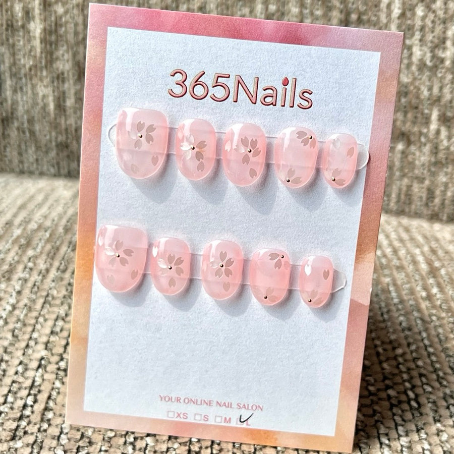 365nails: "Sakura Cherry Blossom" – Handmade Short Oval Press-On Nails