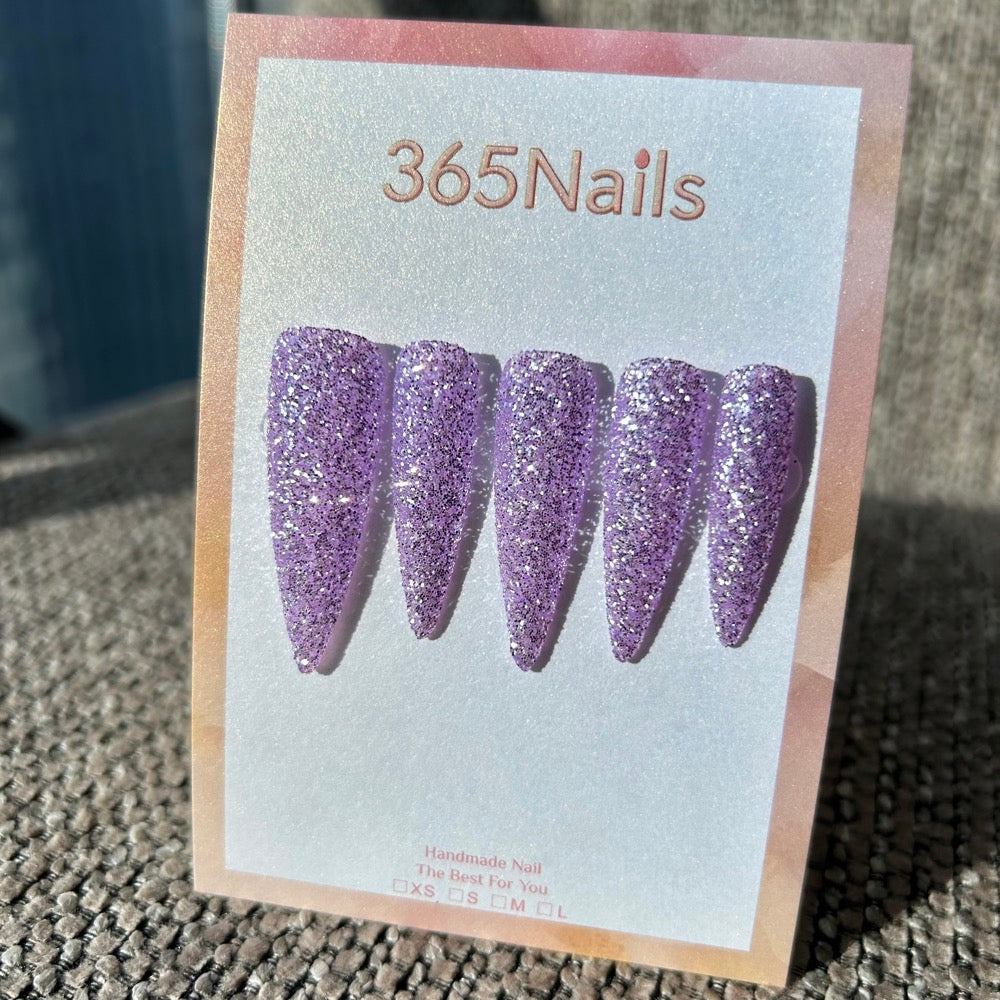 Lavender Stardust Press On Nails Purple Chunky Glitter Stiletto| Starry Glitter · Sparkling Series