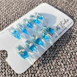 Glacier Mermaid Tears Press On Nails｜Icy Blue Water Ripple Long Stiletto