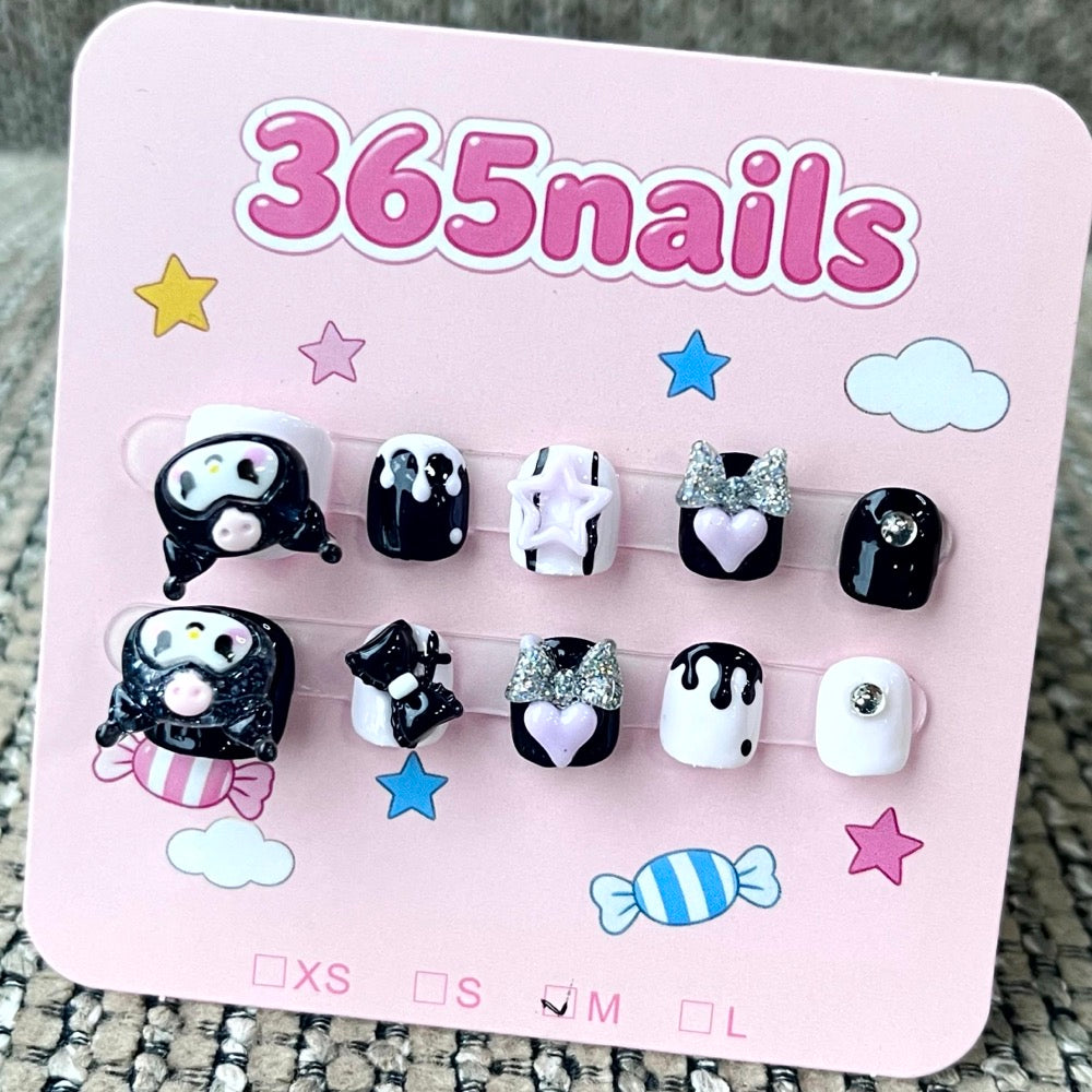 365nails: "Kuromi's Revenge" – 3D Character Handcrafted Cool Short Square Nails