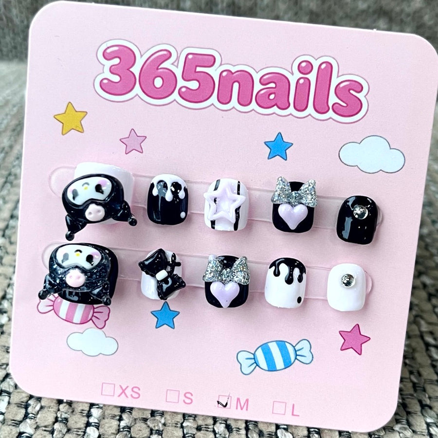 365nails: "Kuromi's Revenge" – 3D 캐릭터 수제 쿨한 숏 스퀘어형 네일