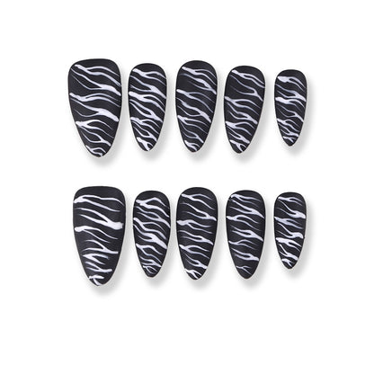 365nails zebra matte hand‑painted long tips