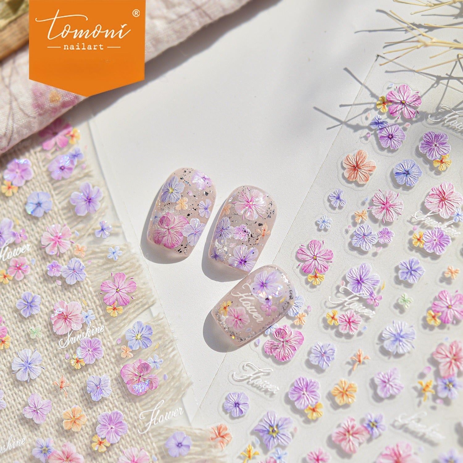 Pastel Flower Collection: "Sunshine & Pastel Wildflower" – 3D Embossed Nail Sticker