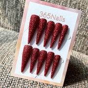 Scarlet Dust - Red Fine Glitter Stiletto Press-On Nails | Starry Glitter Series