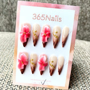 365nails: "Oriental Blossom" – 3D Floral Handmade Stiletto Nails