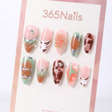 365nails nude base green-brown mix leopard & floral almond press-onsSold in packs of 5. Minimum order: 1 pack (5 pcs). Quantity = number of packs. Qty 1 = 5 pcs