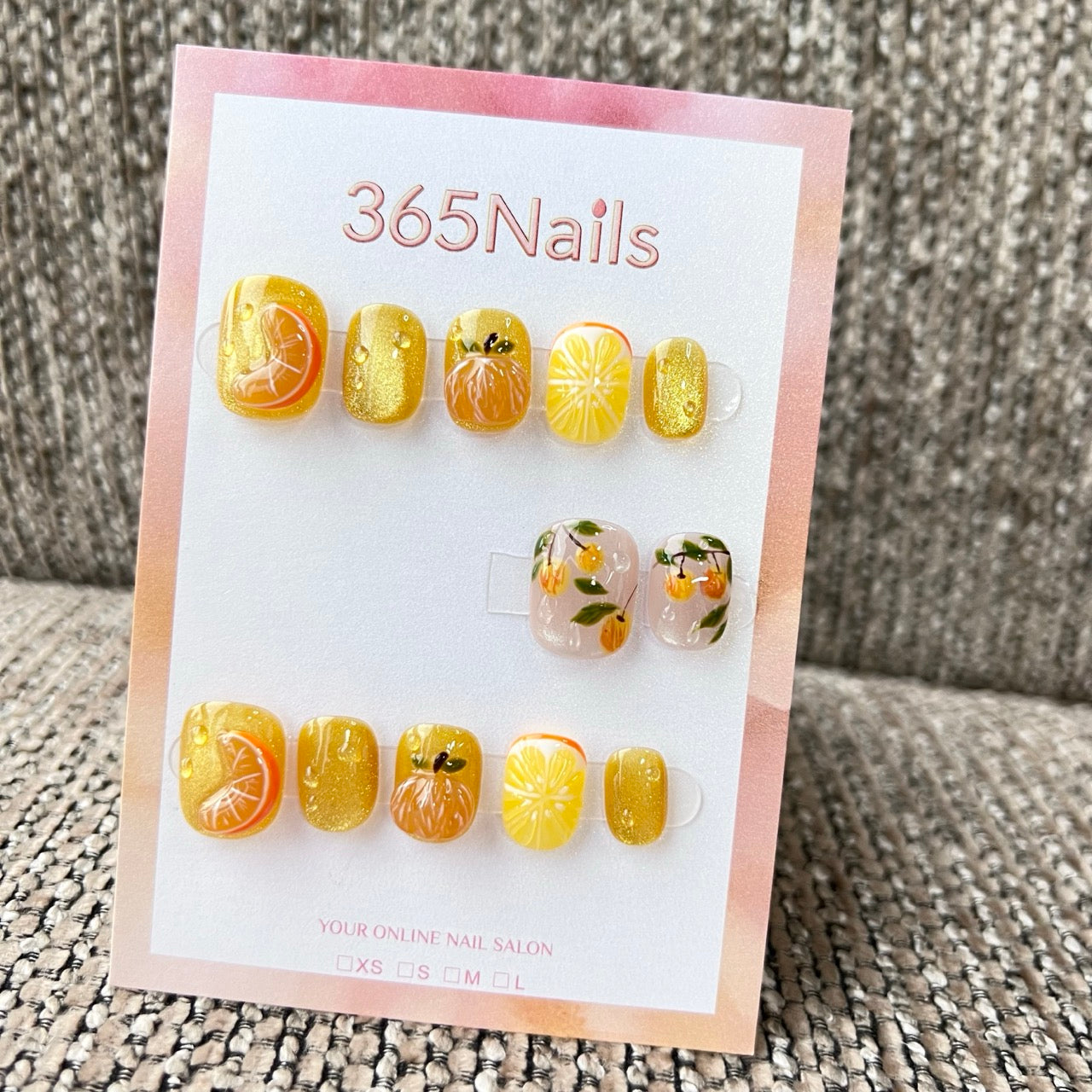 365nails: "energetic orange grapefruit pastoral" – handmade press-on nails