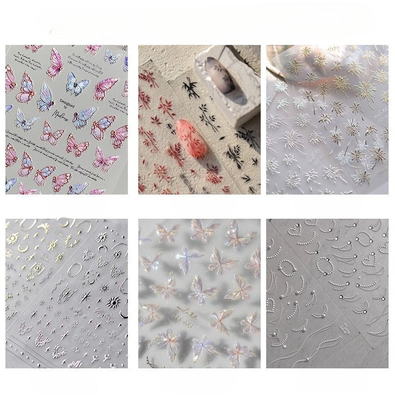 Crystal Butterfly & Snowflake Collection: "Iridescent Crystal Butterfly & Snowflake" – 3D Embossed Nail Sticker